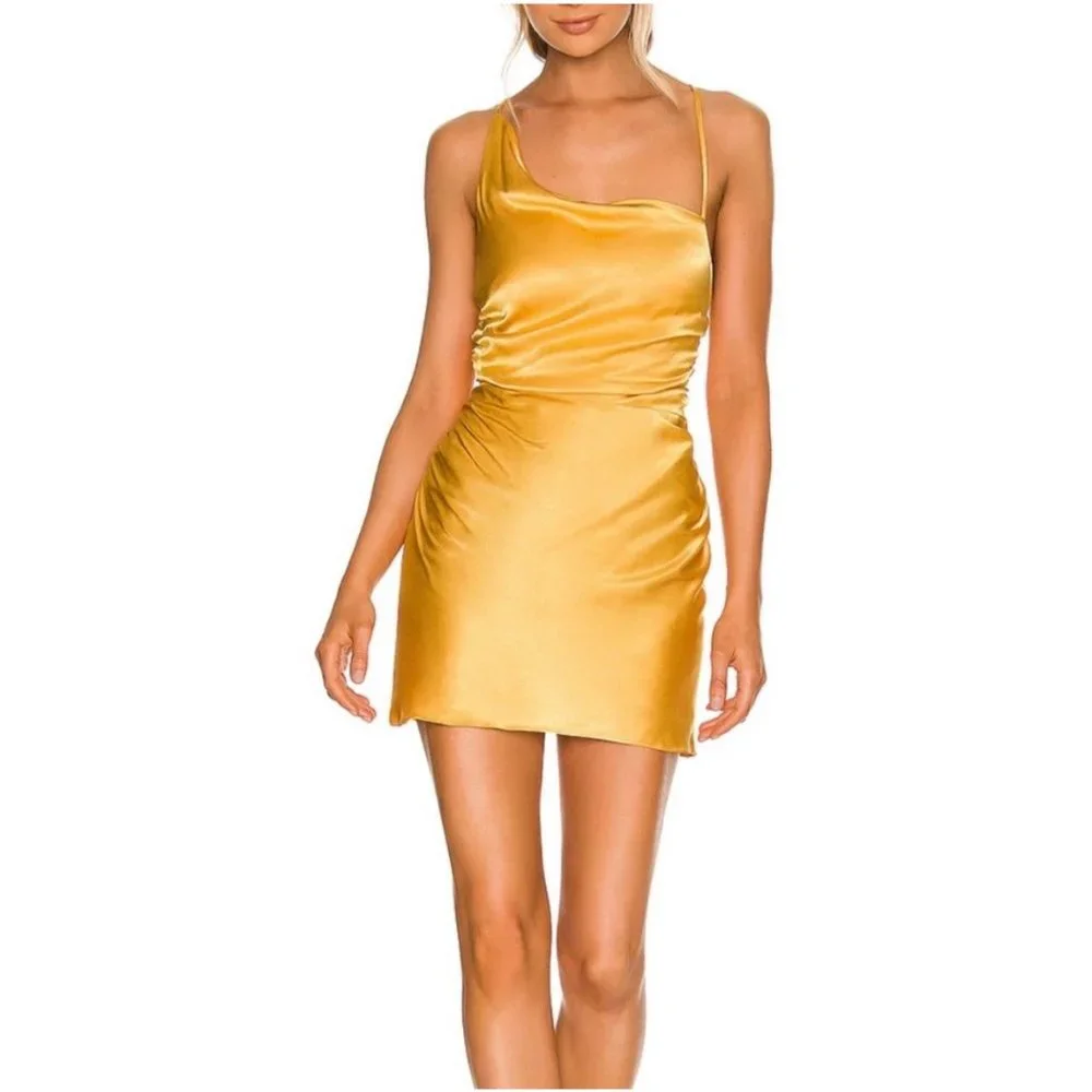 Shona Joy Alma Asymmetrical Bias Cowl Mini Dress in Saffron Size 10